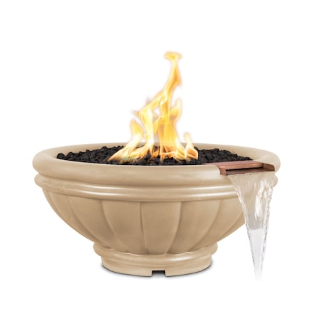 The Outdoor Plus 36 Round Roma Fire & Water Bowl, GFRC Concrete, Vanilla, Low Voltage Electronic Ignition, Natural Gas OPT-ROMFW36E12V-VAN-NG